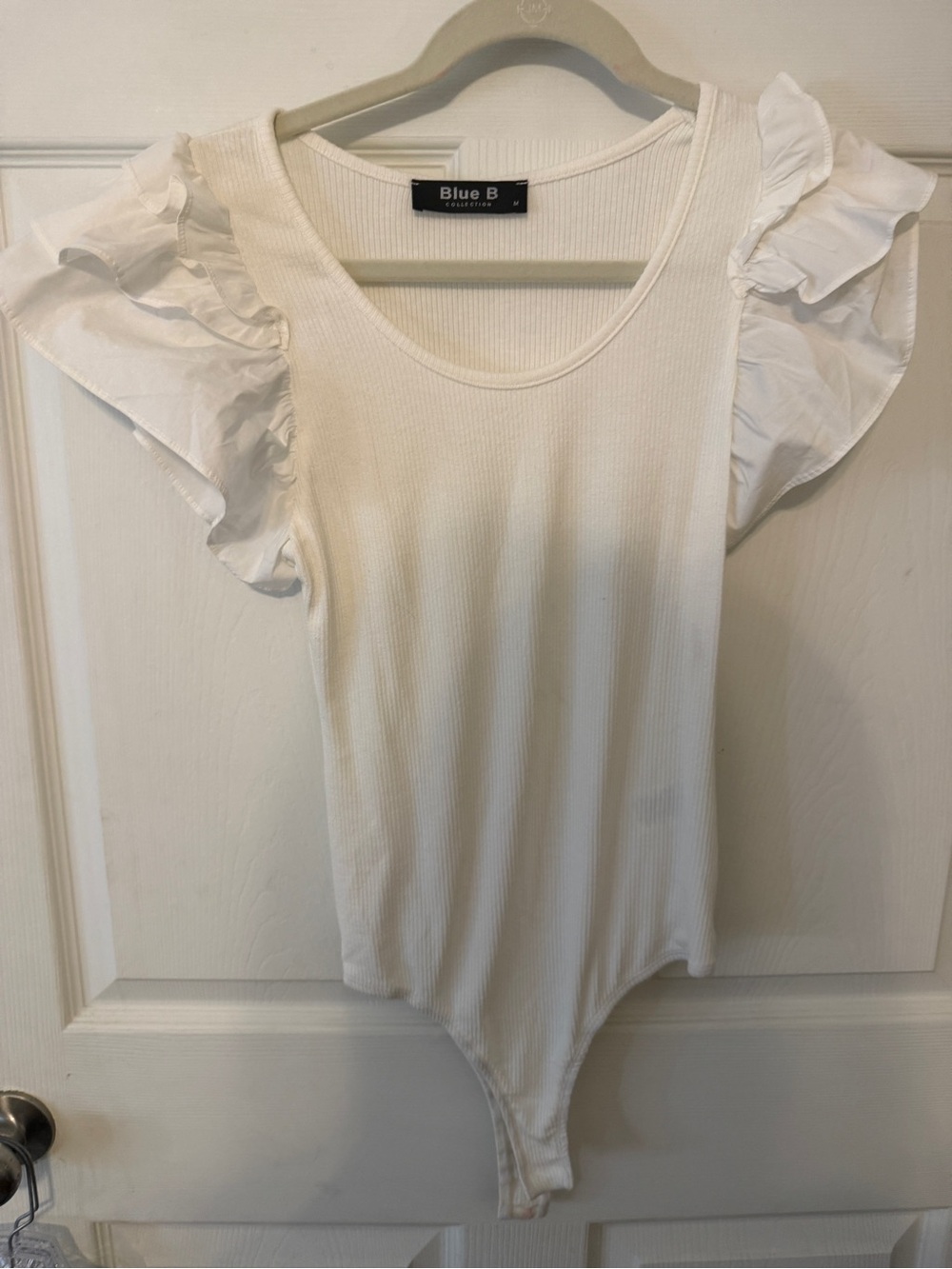 Blue B White Ruffle Sleeve Bodysuit
